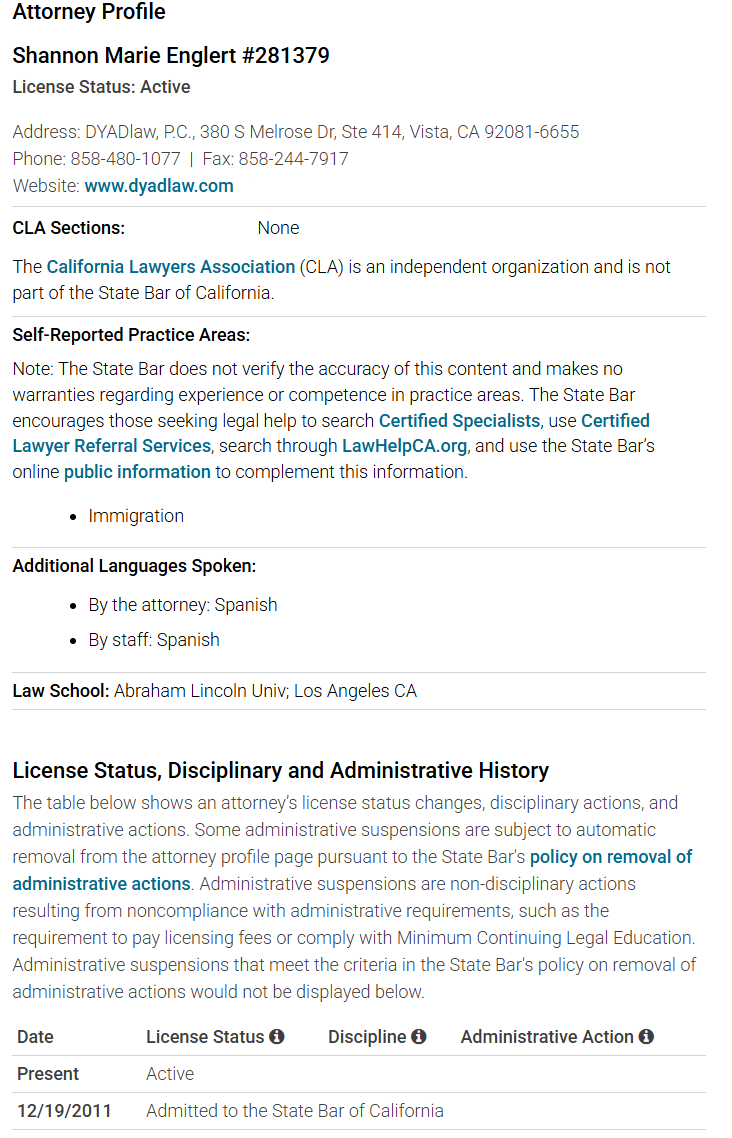 Licencias - Abogada de inmigración